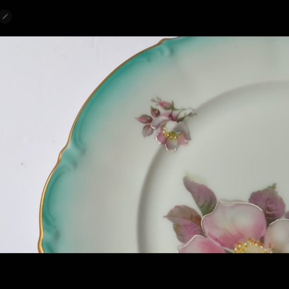 Vintage Porzellanmalerei Parbus Teal Rose Hand Painted Signed Decorative Plate - Picture 5 of 8